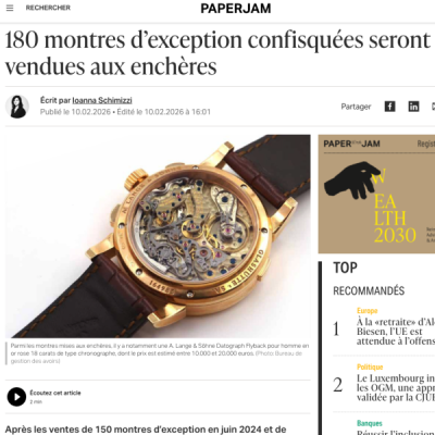 PAPERJAM 180 montres d'exception confisquées seront vendues aux enchères
