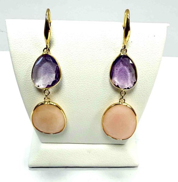 Jolie paire de pendants d'oreilles - Opales et Améthystes