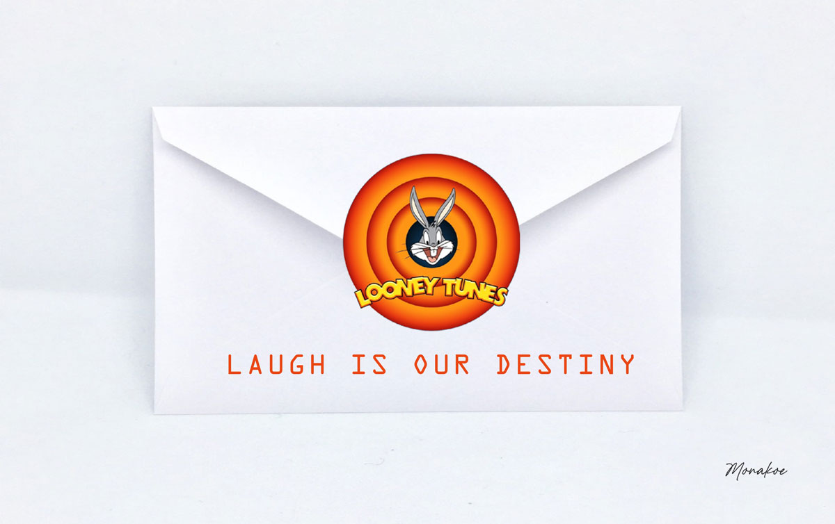 Looney Tunes 4 Envelope, Laugh is your destiny, Monakoe, printed on Fine Art Paper, Black Frame, 10 copies, Dimension 36 x 57,5cm