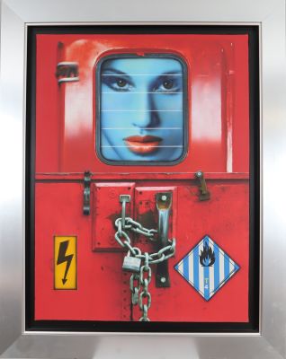 Peter Klasen (né en 1935) “Visage bleu/Chaine/Cadenas inflammable“