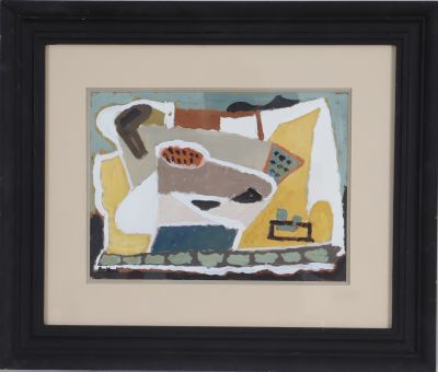 Pierre Penkoat (né en 1945) “Composition sur fond gris vert“