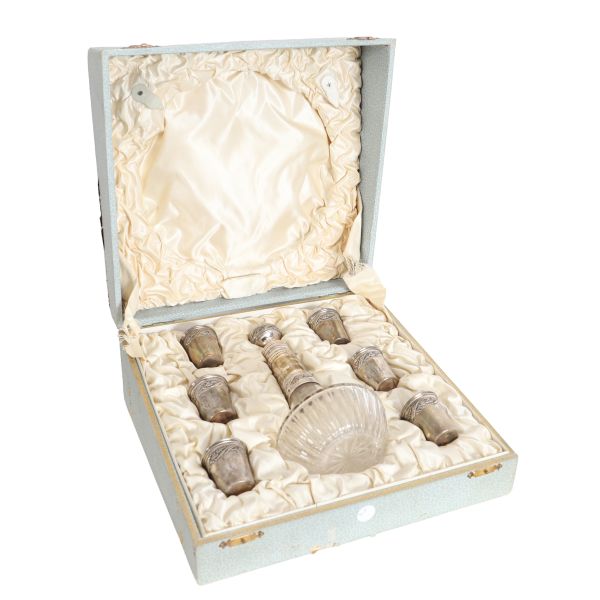 Coffret service en crystal et argent massif