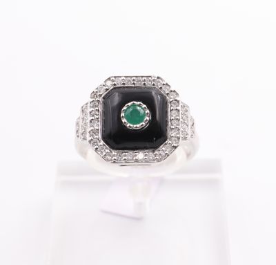 Bague de style Art Déco - Emeraude et Onyx 
