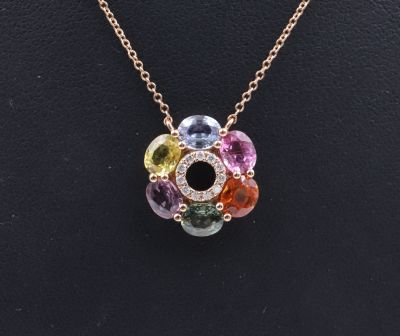 Collier fleur Saphirs multicolores