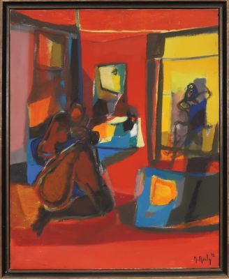 Marcel Mouly (1918 - 2008) ”Nu à la chambre rouge“