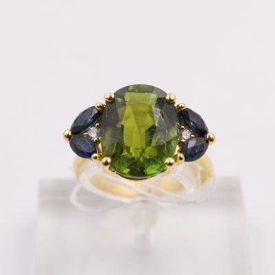Bague cocktail - Tourmaline saphirs et diamants