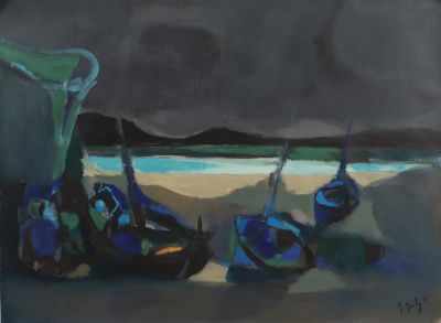 Marcel Mouly (1918 - 2008) ”Barques à la nuit“
