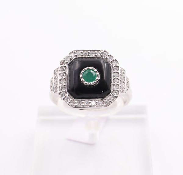 Bague de style Art Déco - Emeraude et Onyx 