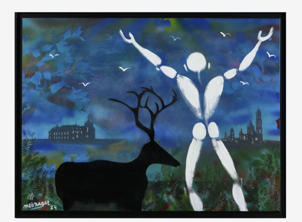 Personnage blanc et cerf, entre Chantilly et Senlis, 2024