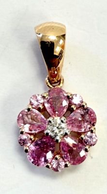 Pendentif fleur Saphirs roses