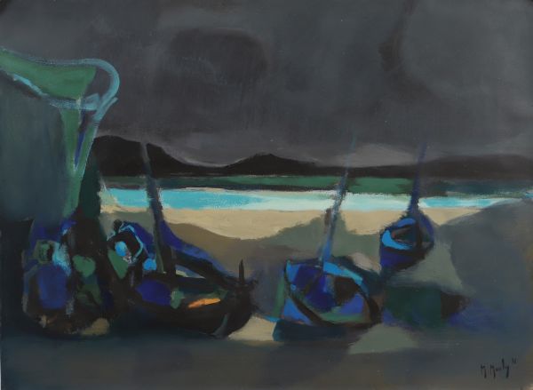 Marcel Mouly (1918 - 2008) ”Barques à la nuit“