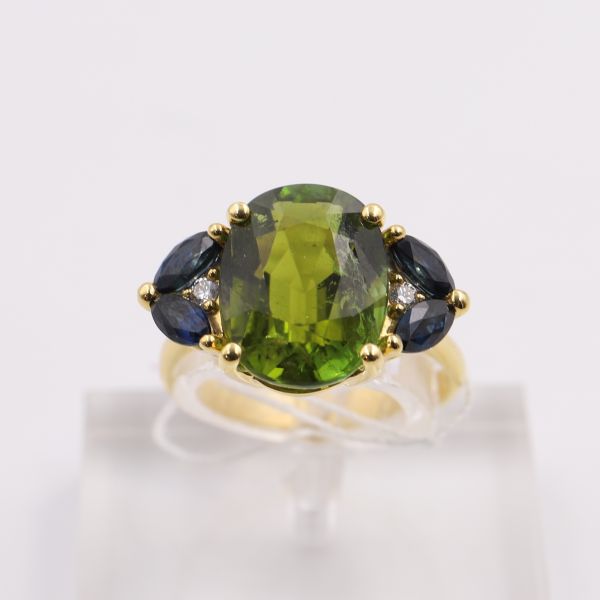 Bague cocktail - Tourmaline saphirs et diamants