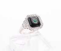 Bague de style Art Déco - Emeraude et Onyx 